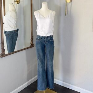 VTG Y2K Candie's Low Rise Flare Jeans 5 Floral Embroidered Boho Grunge McBling